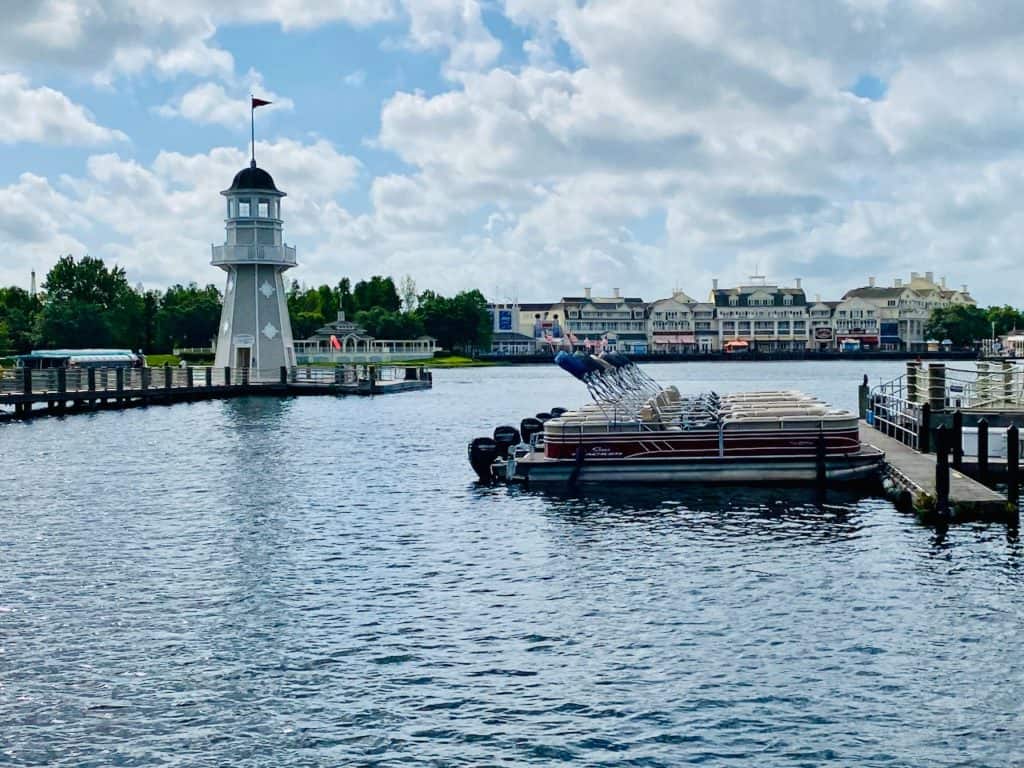 Fishing boats on Crescent Lake outside the beach club resorts 