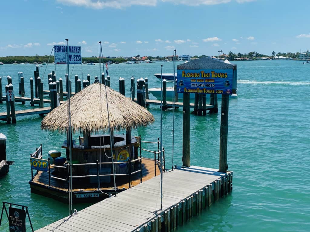 Madeira Beach things to do tiki tour - cute tiki hut on the water.