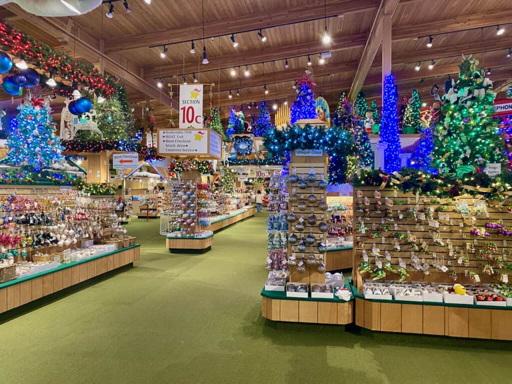 Bronner's Christmas Wonderland is lit up with twinkle lights in Frankenmuth Michigan. world's largest christmas store