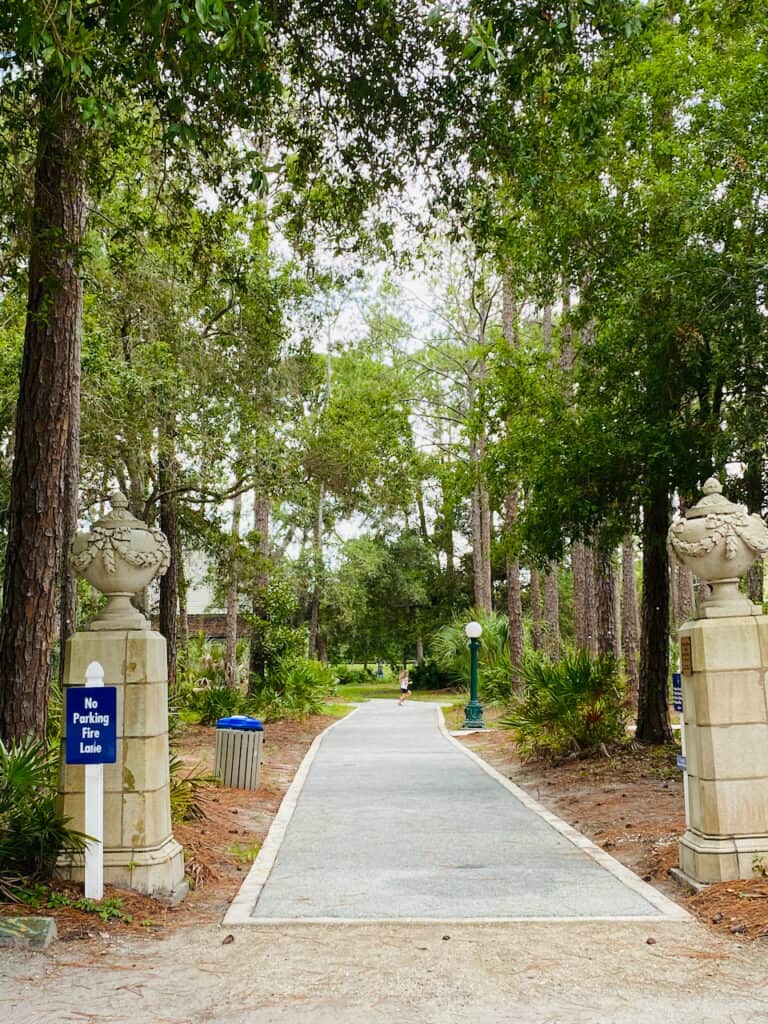 Walking path in Heritage Village.  It is paved and allows dogs.