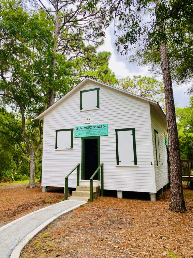 Outside photo of the Tarpon Springs Sponge Warehouse at the Pinellas County Heritage Village. 