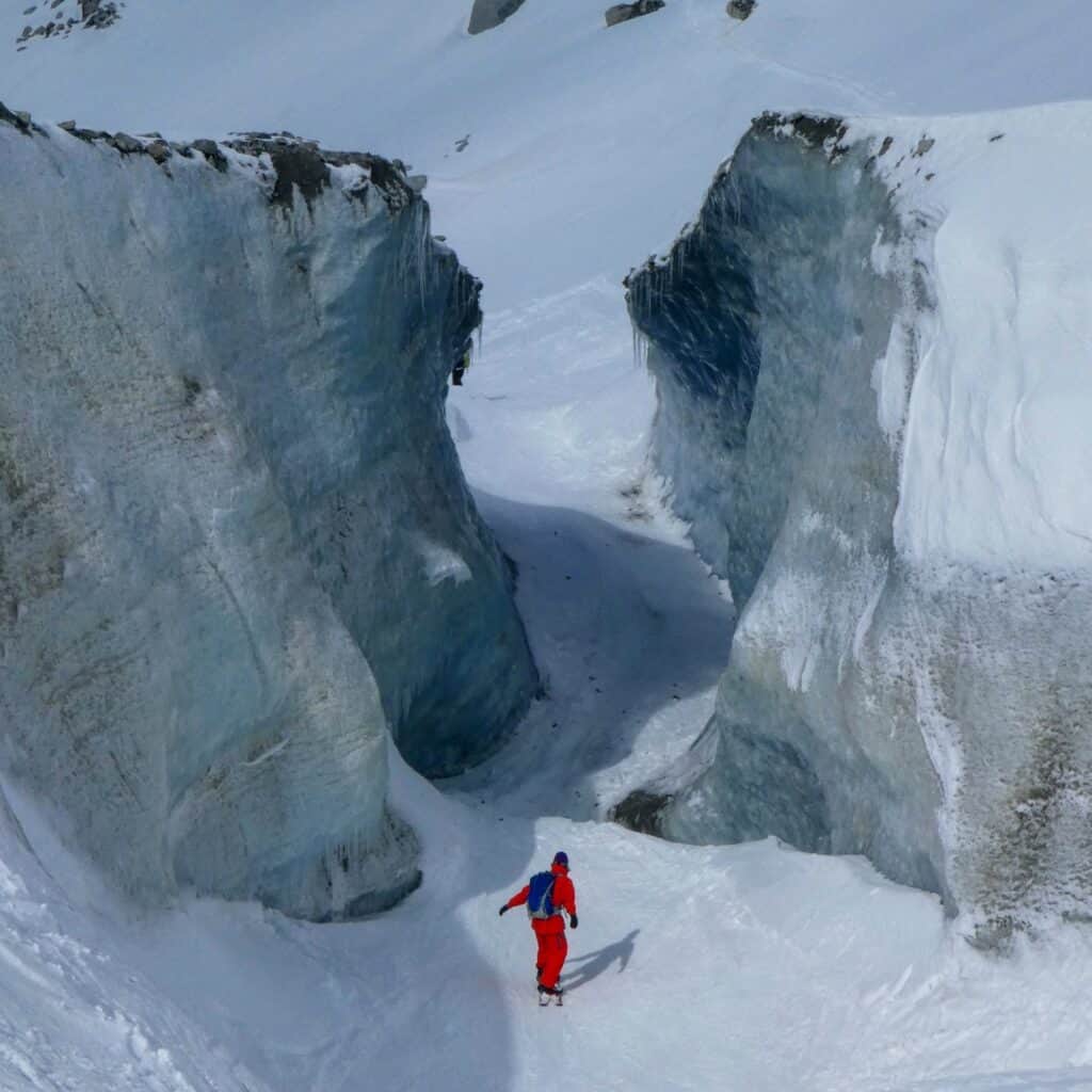 Chamonix Snowboard and skiing adventures.  Photo shows off-piste fun.