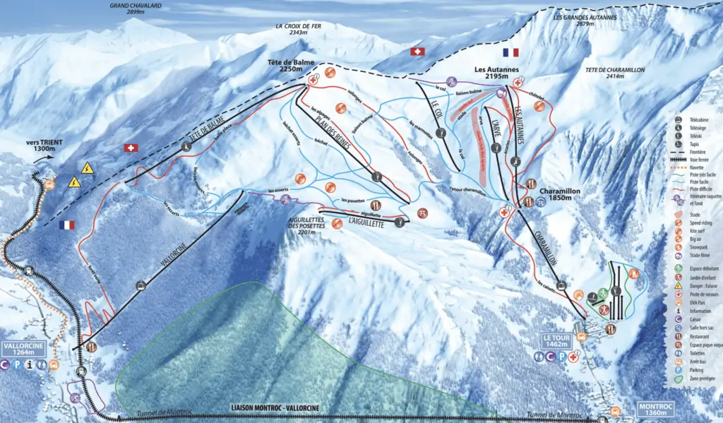 Le Tour Piste Map for Chamonix Skiing