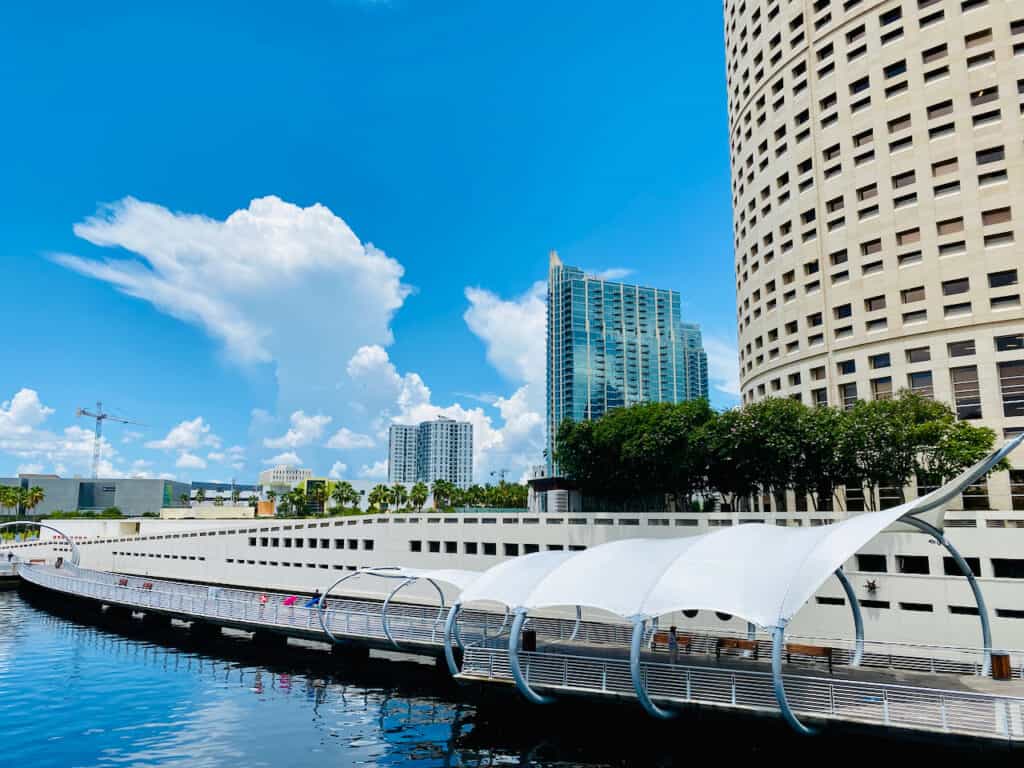 Outdoor restaurant in Tampa, upscale restaurant in tampa, and unique restaurant in Tampa.  Photo is of the Tampa Riverwalk with all of these dining options easily walkable.