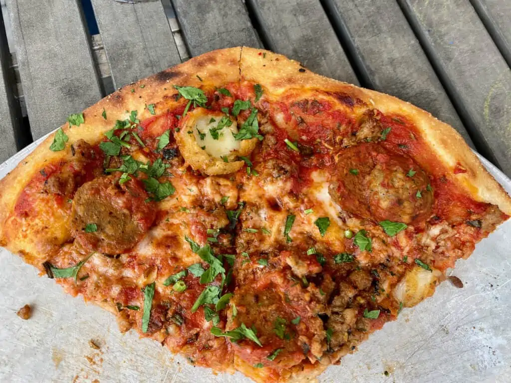 Oak and Stone Bradenton pizza with sausage and cheese.  Oak & Stone Bradenton, Florida 