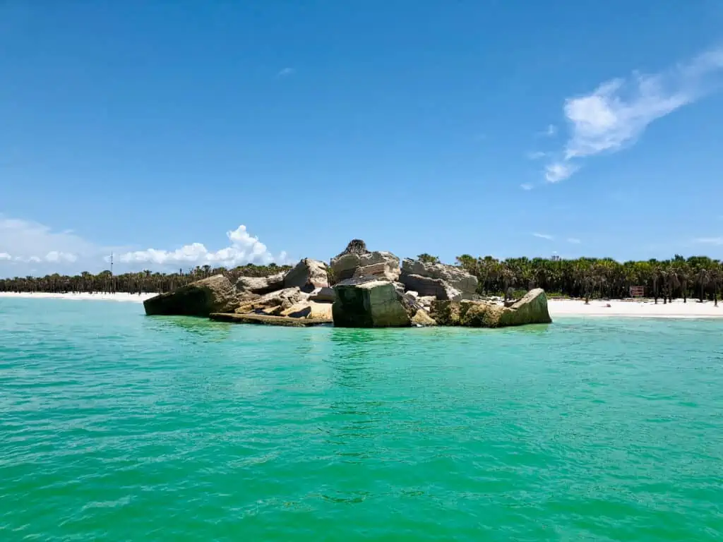 Fort Desoto Park with rock formations in the blue-green water.  It has some of the most undisturbed beaches in the US.  
