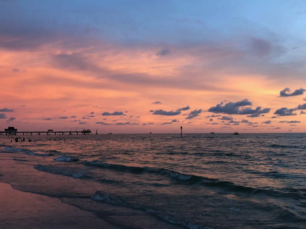 Clearwater Beach sunset and view of Pier 60. 