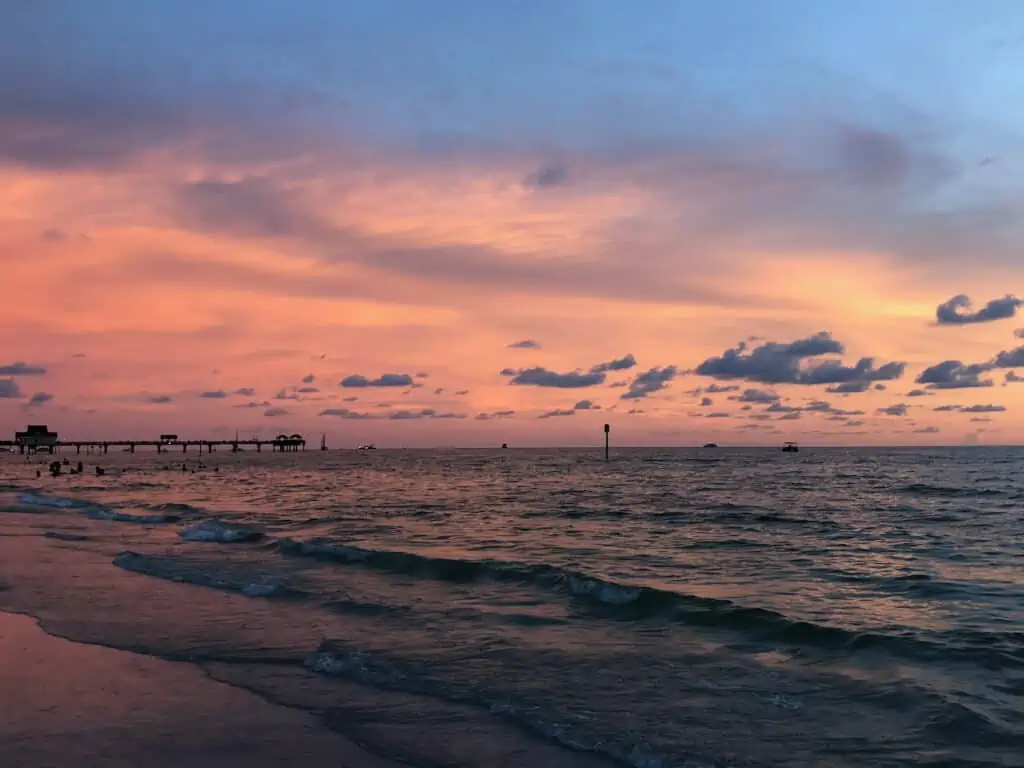 Clearwater Beach sunset and view of Pier 60. 