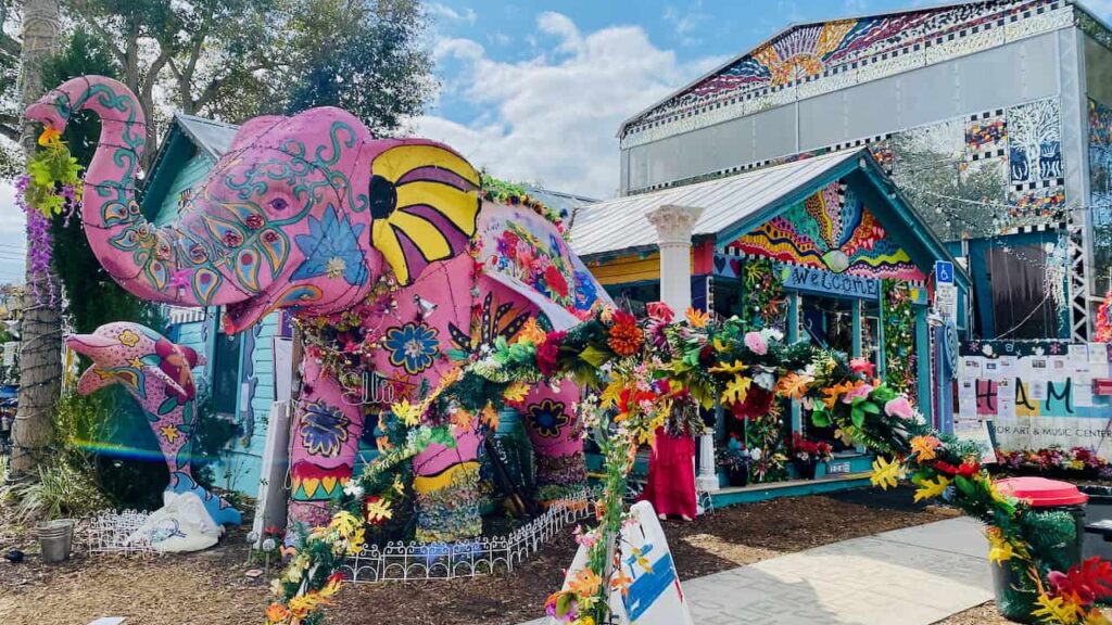 Safety Harbor Art Center, Safety Harbor Florida is full of life with a bright pink elephant out front.