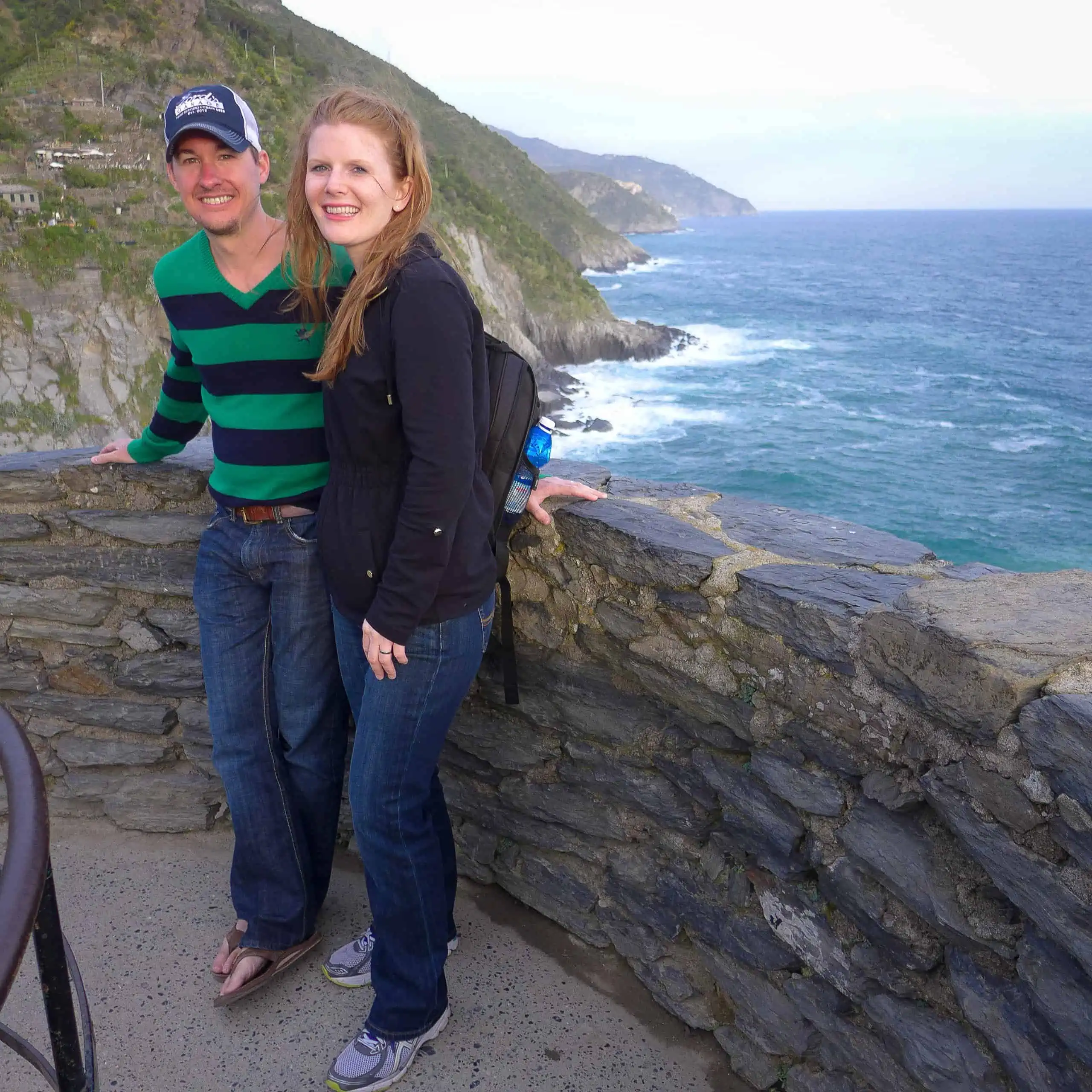 Erin and her husband in Vernazza with gorgeous sea view in the backdrip