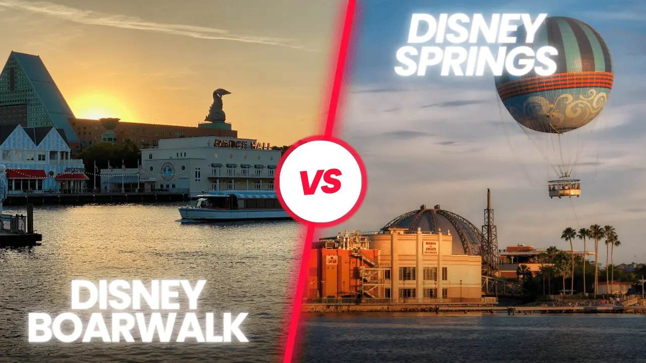 disney springs vs disney boardwalk photos side by side sunset views