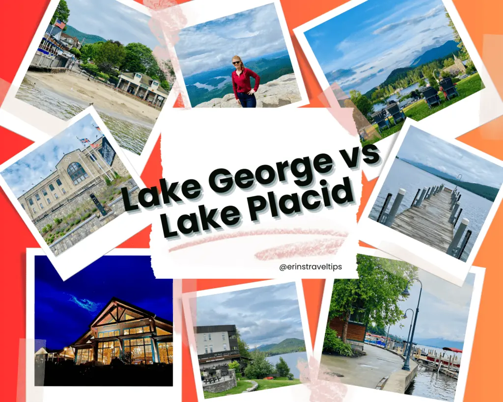 Lake Placid vs Lake George showing a collage of Erin's photos from her Lake George vacation and Lake Placid vacation