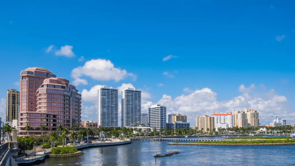 Downtown West Palm Beach and intercoastal waterway