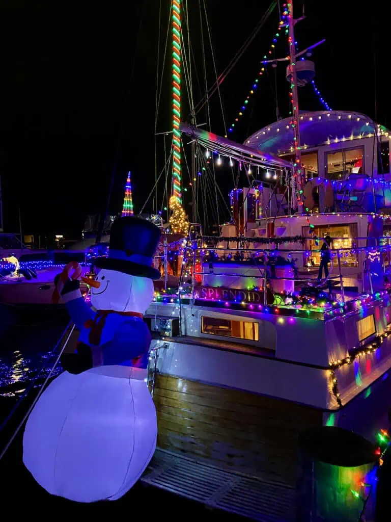 boat decorations showing holiday lights in December in Florida