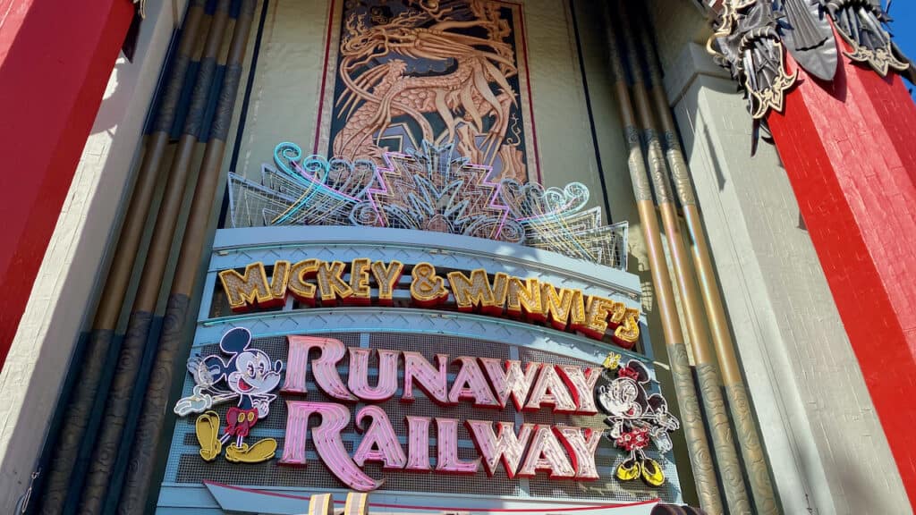 Mickey and Minnie’s Runaway Railway sign at Hollywood Studios
