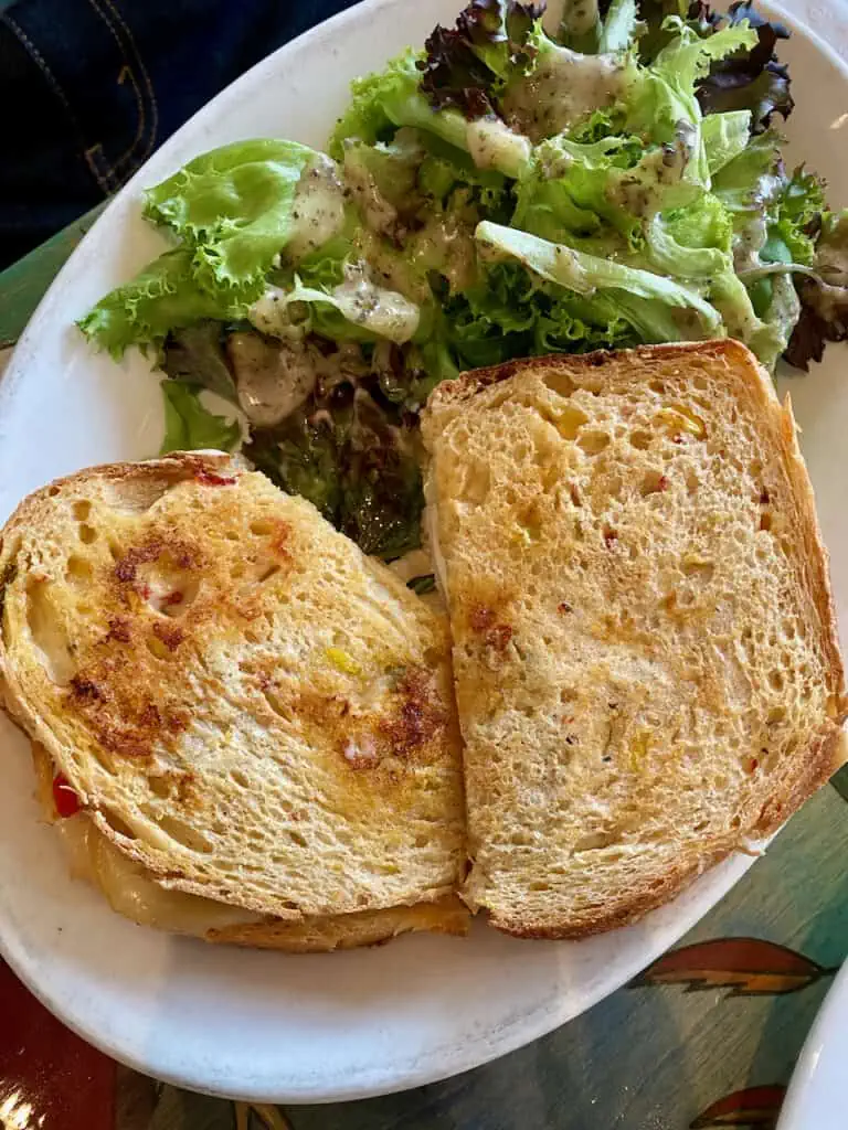 Scallions sandwich and salad