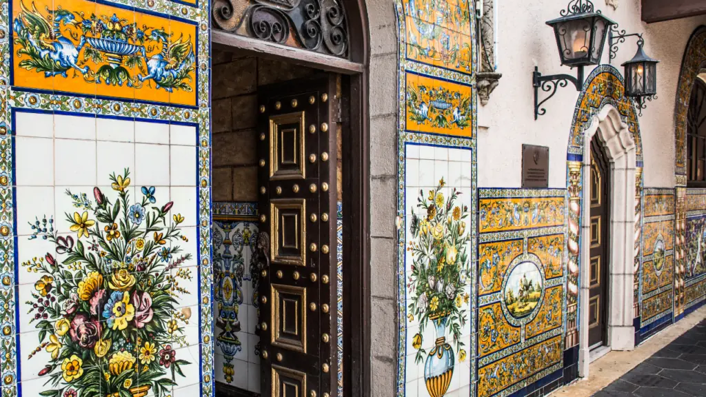Columbia Restaurant entrance in Ybor City showing beautiful historic Spanish architecture 