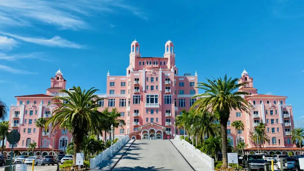 Don Cesar Hotel is ideal for a St Pete Beach vacations showing the pink hotel on the beach.